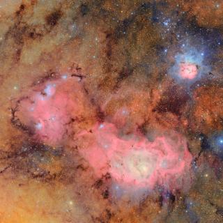 Vera C. Rubin Observatory's first light images of the Trifid and Lagoon nebulas. This image combines 678 separate images taken by NSF-DOE Vera C. Rubin Observatory in just over seven hours of observing time
