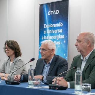 Roberta Zanin, responsable científica del CTAO; Valentín Martínez Pillet, director del IAC; y Juan Ramón Felipe San Antonio, vicepresidente del Cabildo de La Palma.