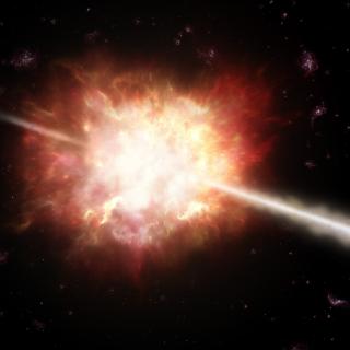 An artist's impression of a gamma-ray burst (GRB) An artist's impression of a gamma-ray burst (GRB)