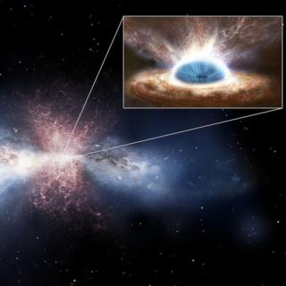 Black-hole winds sweep away the gas in galaxies - Artist's impression. 