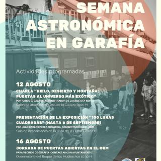 Poster with the activities programmed by the IAC in the patron saint festivities in honour of Our Lady the Virgin of Light in the town of Garafía (La Palma). 