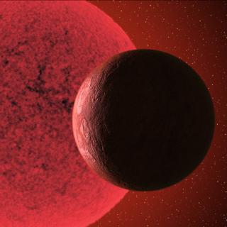 Artistic impression of the super-Earth in orbit round the red dwarf star GJ-740. Credit: Gabriel Pérez Díaz, SMM (IAC).