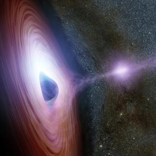 Interpretación artística de un agujero negro supermasivo, rodeado por un disco con material girando alrededor de él. Nustar-Caltech (NASA) Imagen del Proyecto