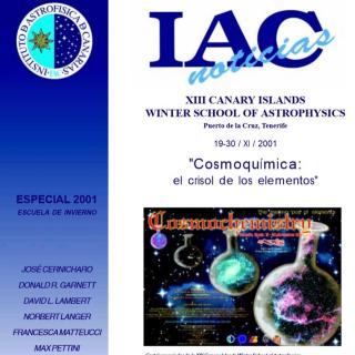 Portada Especial 2001. XIII Escuela de Invierno de Astrofísica "Cosmoquímica: el crisol de los elementos"